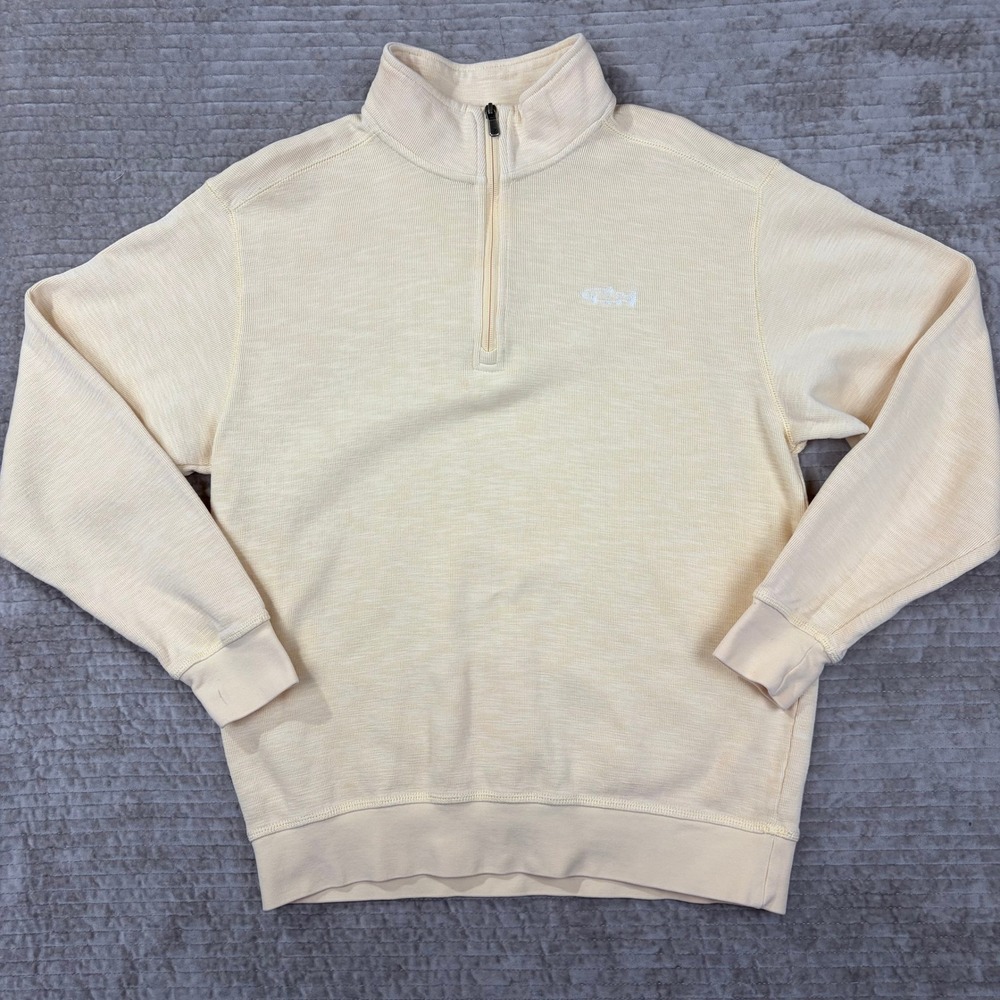 Orvis‎ Mens Quarter Zip Pullover Sweatshirt Yellow Pima Cotton Tencel Trout M